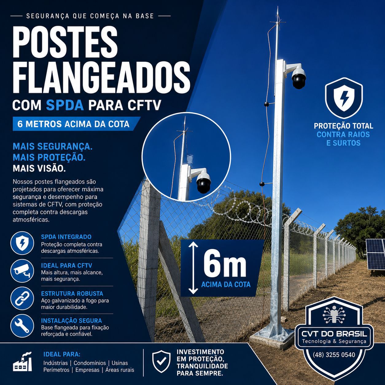 Postes para CFTV com proteção contra raios